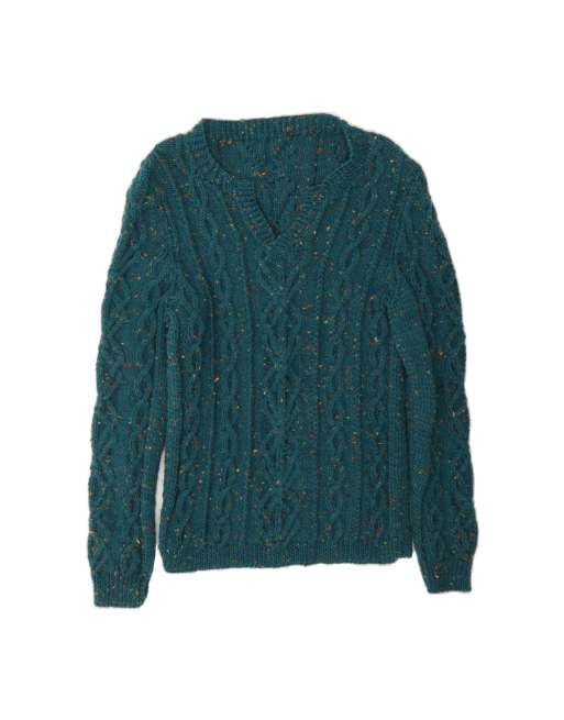 Vintage V-neck Jumper Sweater UK 14 Large In Turquoise Flecked