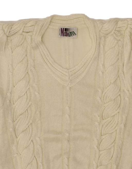 Vintage V-neck Jumper Sweater UK 14 Large In White, 3 of 4