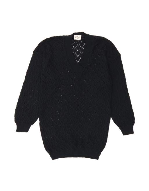 Vintage V-neck Jumper Sweater UK 14 Medium In Blue