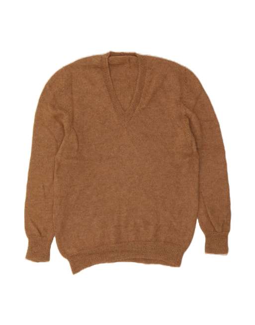 Vintage V-neck Jumper Sweater UK 14 Medium In Brown