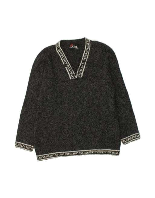 Vintage V-neck Jumper Sweater UK 14 Medium In Grey Flecked