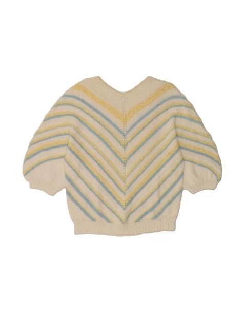 Vintage V-neck Jumper Sweater UK 14 Medium In Off In White Striped - view 1