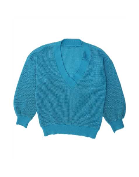 Vintage V-neck Jumper Sweater UK 16 Large In Blue - view 1