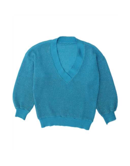 Vintage V-neck Jumper Sweater UK 16 Large In Blue