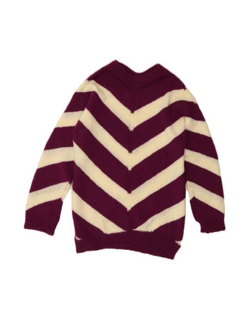 Vintage V-neck Jumper Sweater UK 16 Large In Burgundy Chevron