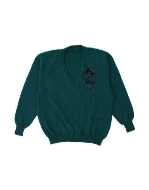 Vintage V-neck Jumper Sweater UK 16 Large In Green - view 1