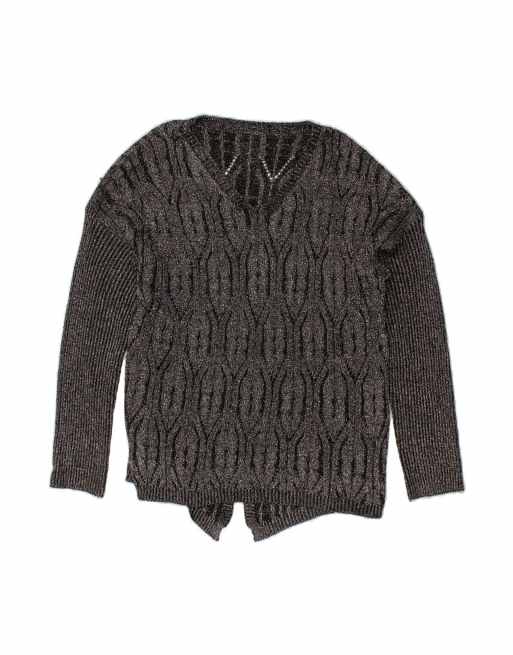 Vintage V-neck Jumper Sweater UK 16 Large In Grey Flecked