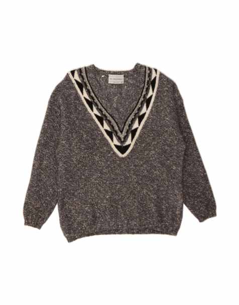Vintage V-neck Jumper Sweater UK 16 Large In Grey Flecked - view 1