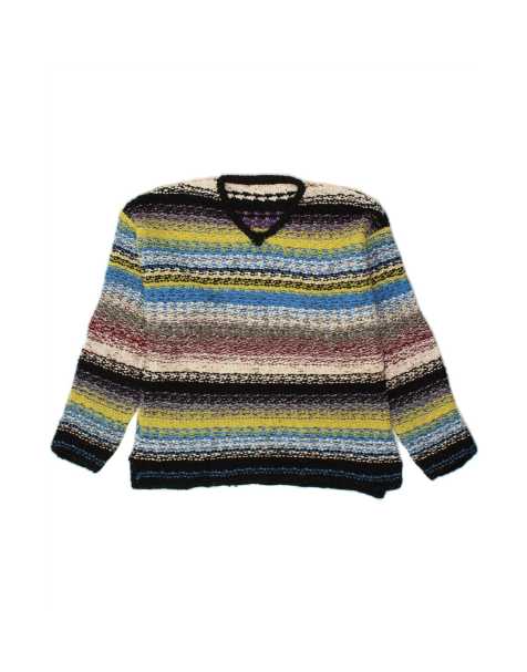Vintage V-neck Jumper Sweater UK 16 Large In Multicoloured Striped - view 1