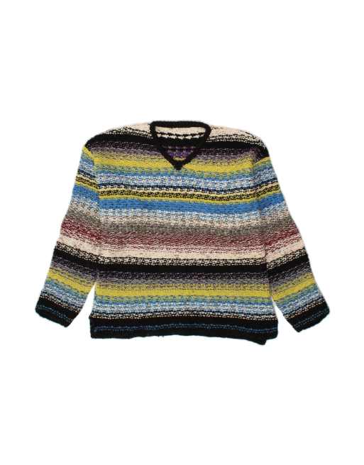 Vintage V-neck Jumper Sweater UK 16 Large In Multicoloured Striped