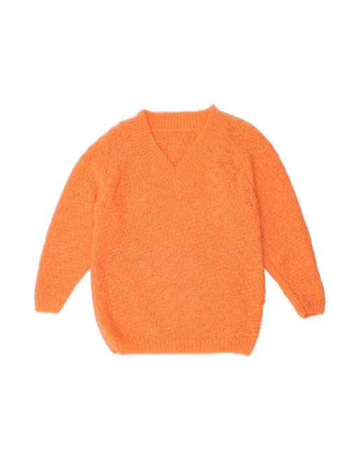 Vintage V-neck Jumper Sweater UK 16 Large In Orange