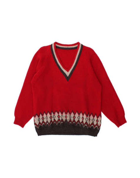 Vintage V-neck Jumper Sweater UK 16 Large In Red Colourblock - view 1