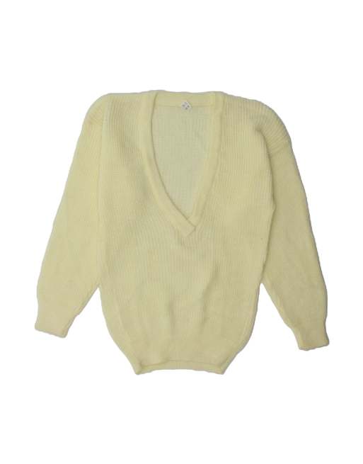 Vintage V-neck Jumper Sweater UK 16 Large In Yellow