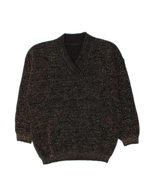Vintage V-neck Jumper Sweater UK 18 XL In Black Flecked