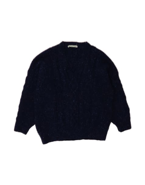 Vintage V-neck Jumper Sweater UK 18 XL In Blue Flecked Wool - view 1