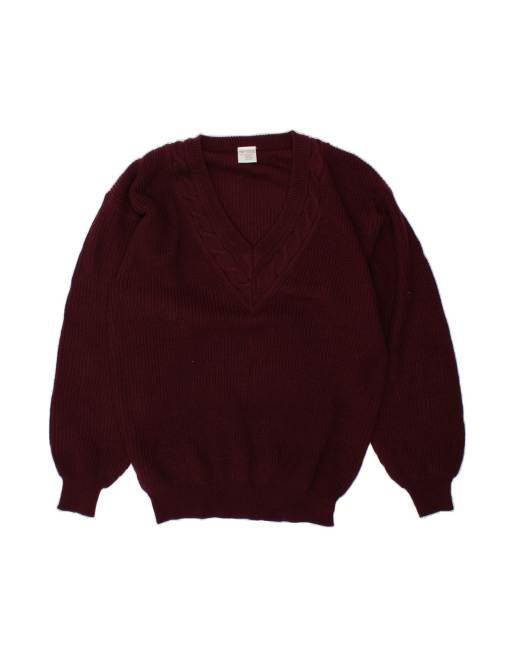 Vintage V-neck Jumper Sweater UK 18 XL In Maroon