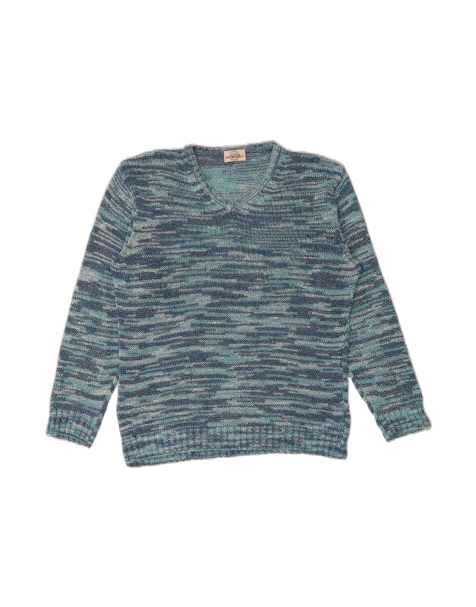 Vintage V-neck Jumper Sweater UK 18 XL In Turquoise Striped - view 1