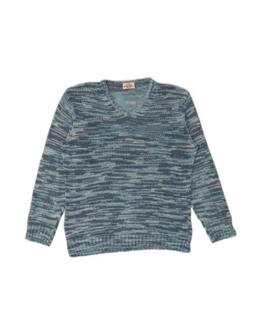 Vintage V-neck Jumper Sweater UK 18 XL In Turquoise Striped