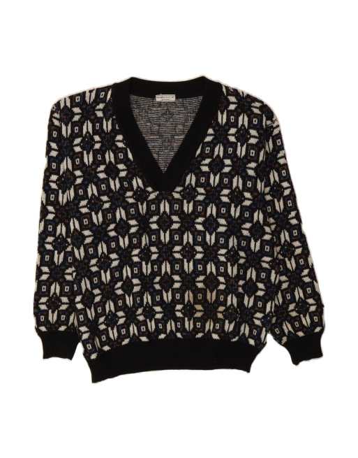 Vintage V-neck Jumper Sweater UK 20 2XL In Multicoloured Geometric