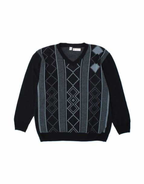 Vintage V-neck Jumper Sweater UK 44 XL In Blue Argyle/diamond - view 1