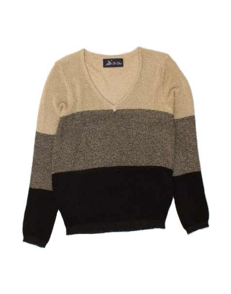 Vintage V-neck Jumper Sweater UK 6 XS In Multicoloured Striped - view 1