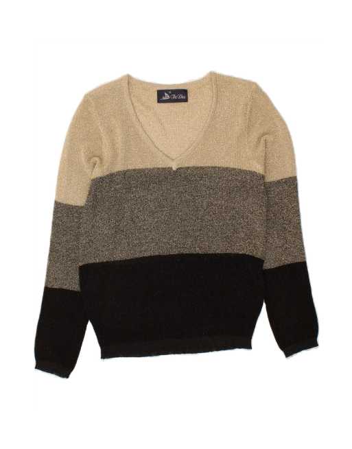 Vintage V-neck Jumper Sweater UK 6 XS In Multicoloured Striped