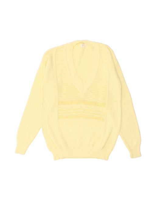 Vintage V-neck Jumper Sweater UK 6 XS In Yellow Fair Isle