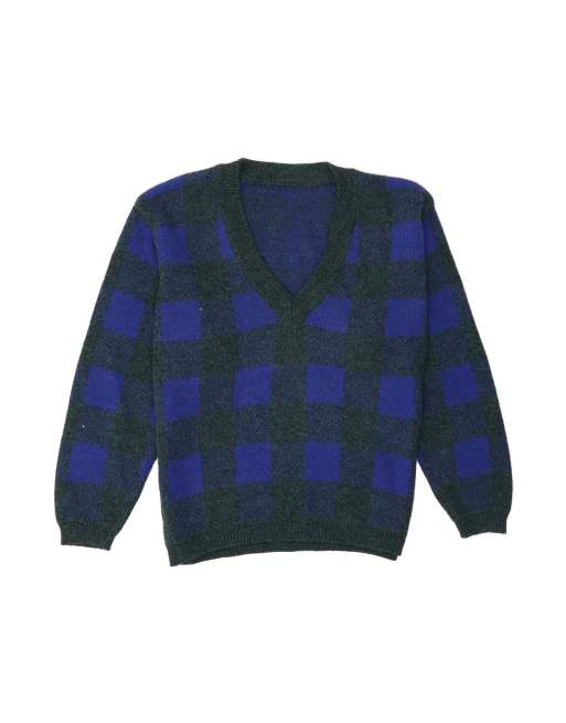 Vintage V-neck Jumper Sweater XL In Blue Geometric