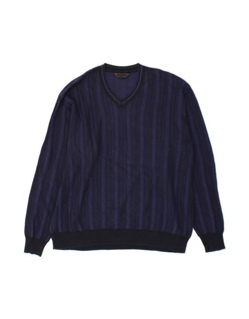 Vintage V-neck Jumper Sweater XL In Blue Striped