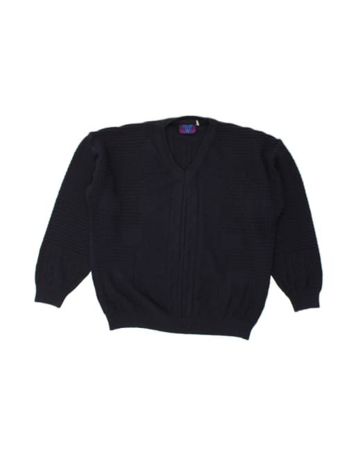 Vintage V-neck Jumper Sweater XL In Blue