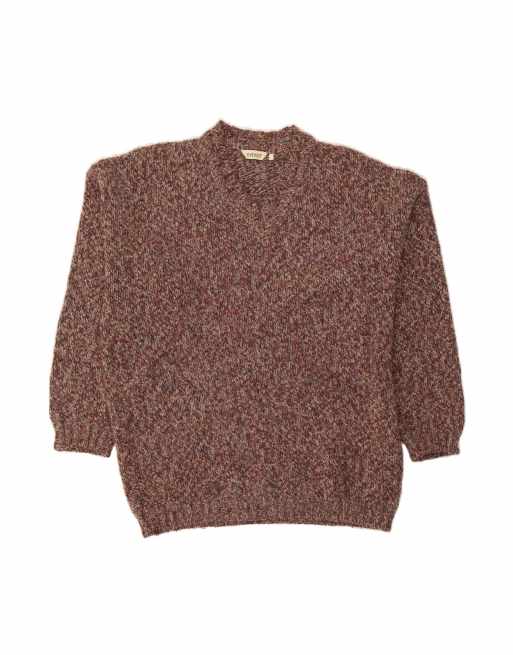 Vintage V-neck Jumper Sweater XL In Brown Flecked Wool