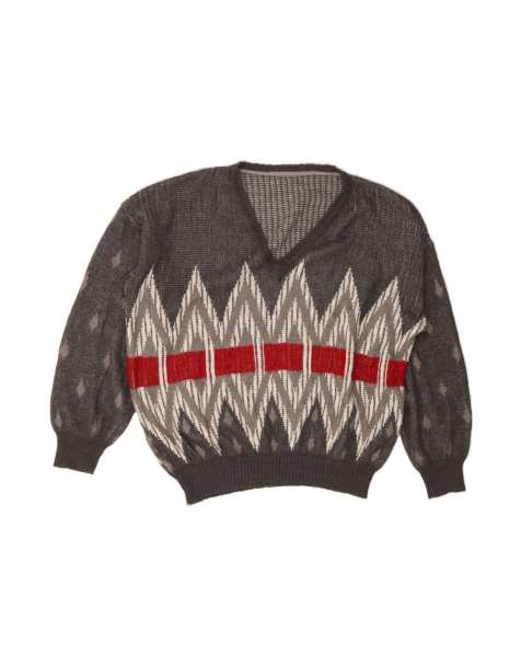 Vintage V-neck Jumper Sweater XL In Grey Argyle/diamond - view 1
