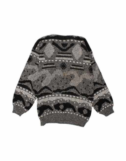 Vintage V-neck Jumper Sweater XL In Grey Fair Isle, 2 of 4