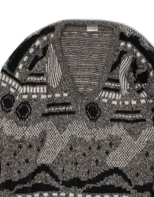 Vintage V-neck Jumper Sweater XL In Grey Fair Isle, 3 of 4