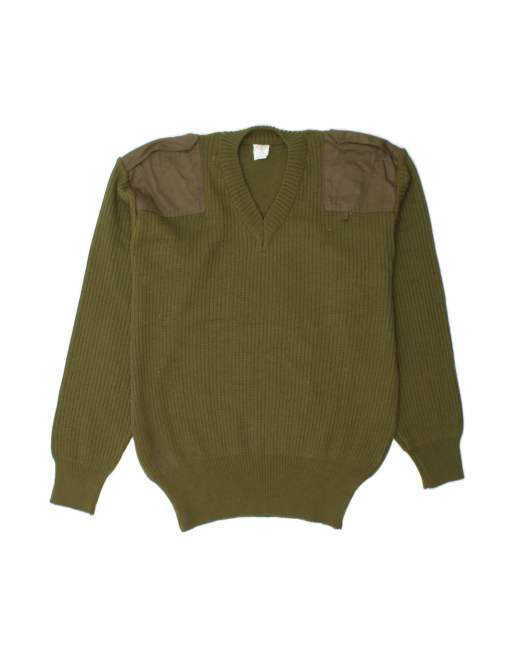 Vintage V-neck Jumper Sweater XL In Khaki