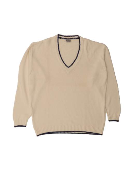 Vintage V-neck Jumper Sweater XL In Off In White