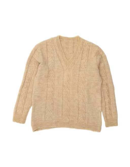 Vintage V-neck Jumper UK 14 Large In Beige, 1 of 4