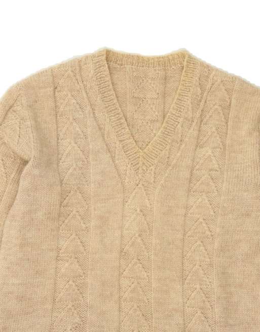 Vintage V-neck Jumper UK 14 Large In Beige, 3 of 4
