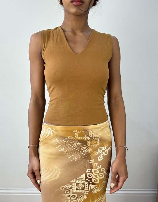 Vintage v neck tank top  in camel