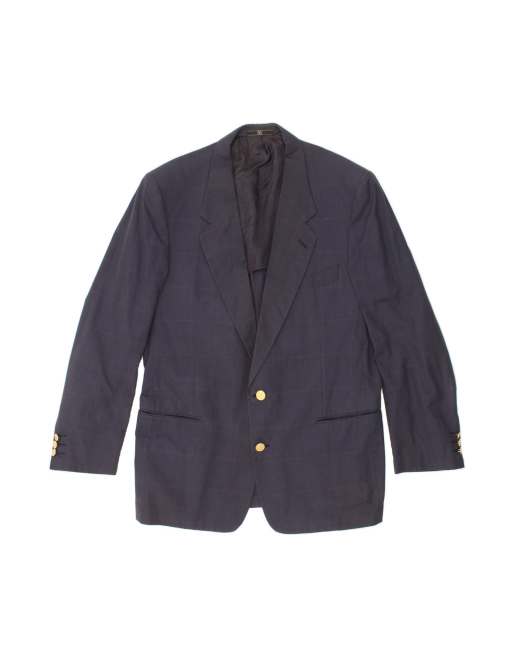 Vintage Valentino 2 Button Blazer Jacket It 52 XL In Blue Check