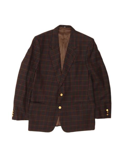 Vintage Valentino 2 Button Blazer Jacket It 52 XL In Brown Check Wool - view 1