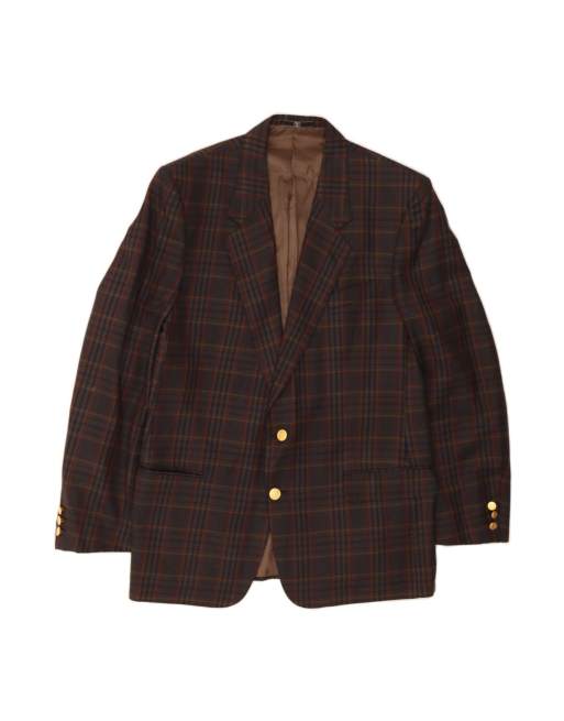 Vintage Valentino 2 Button Blazer Jacket It 52 XL In Brown Check Wool