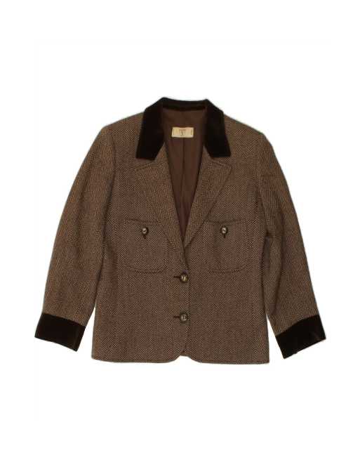 Vintage Valentino 2 Button Blazer Jacket UK 14 Medium In Brown Chevron