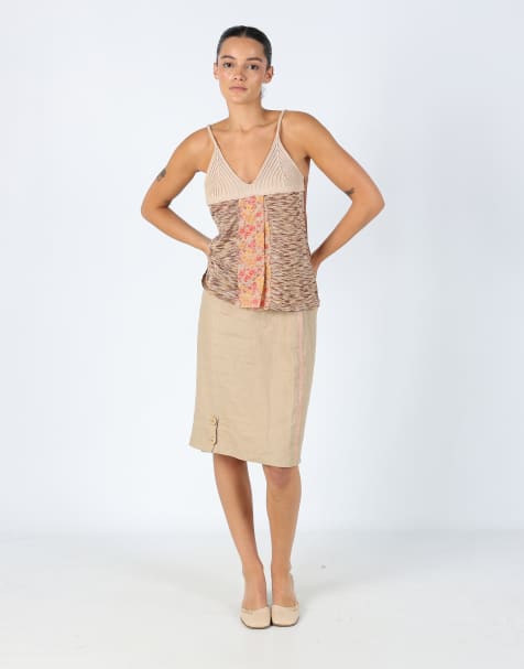 Vintage Valentino 8 Woven Midi Skirt Tan - view 1