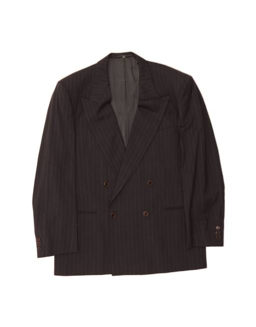 Vintage Valentino Double Breasted Blazer Jacket It 52 XL In Black Pinstripe