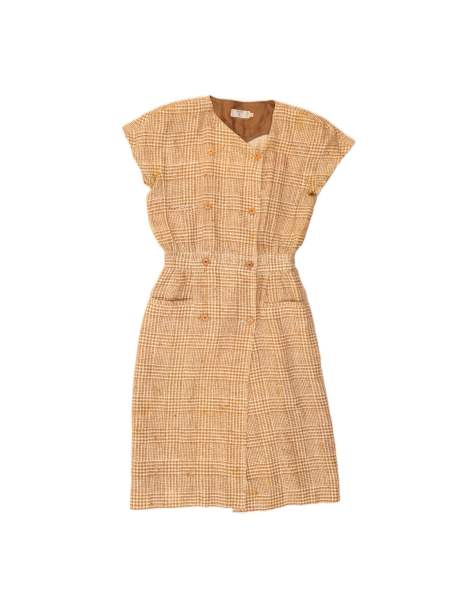 Vintage Valentino Shirt Dress It 46 Large In Beige Houndstooth - view 1