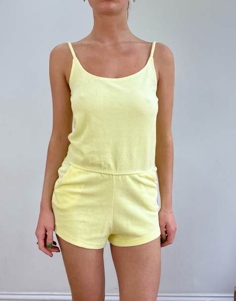 Vintage velour jumpsuit in butter yellow - view 1