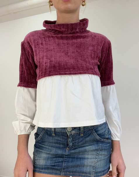 Vintage velour roll neck jumper in pink - view 1