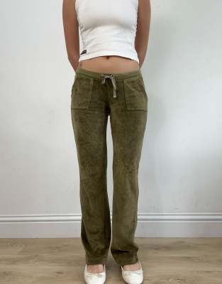 Vintage velour tracksuit bottoms in khaki