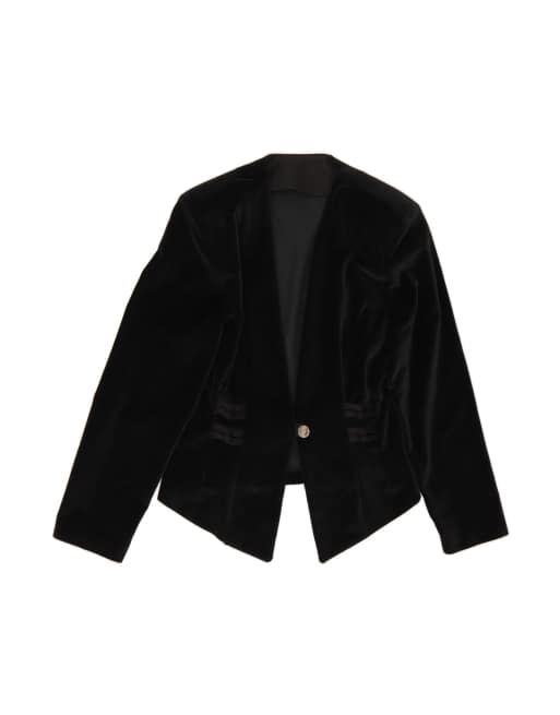 Vintage Velvet 1 Button Blazer Jacket UK 14 Medium In Black